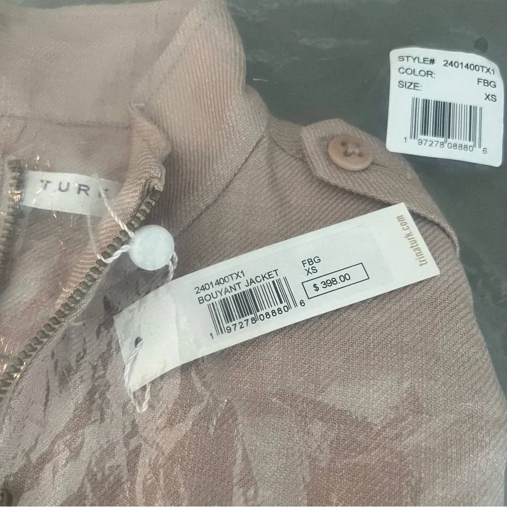 Trina Turk Full Zip Lightweight Bouyant Tunic Jacket Cinched Waist Beige Pink XS